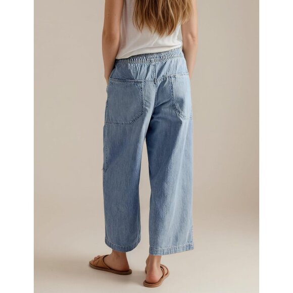 Women's Wide Leg Jeans Cotton Spandex Mid Rise Casual Ankle Pants - Picture 2 of 4